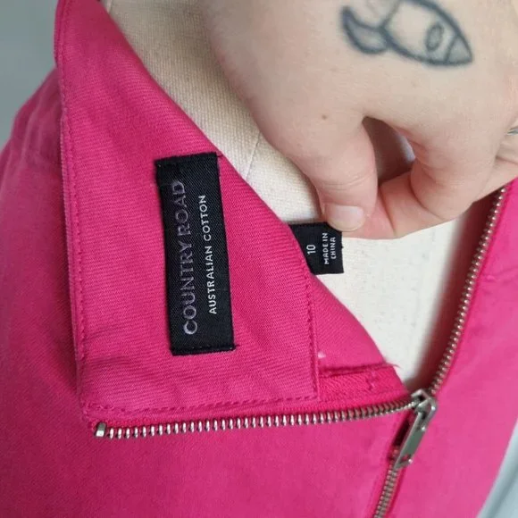 Country Road Hot Pink Cotton Faux Wrap A-Line Mini Skirt Y2K Size 10 - Picture 7 of 7